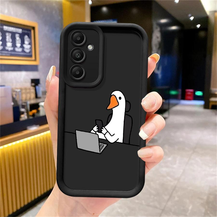 Cartoon Working Duck Soft Shell Phone Case For Samsung Galaxy S23 S24 S25 Ultra S22 S21 S20 Plus FE A15 A35 A54 A55 Cover