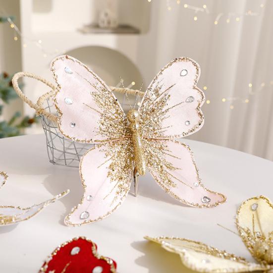 Fabric Glitter Butterfly Ornament Artificial Butterfly Christmas Tree Hanging Decoration for Ceiling Wall Tree Wreath Decor