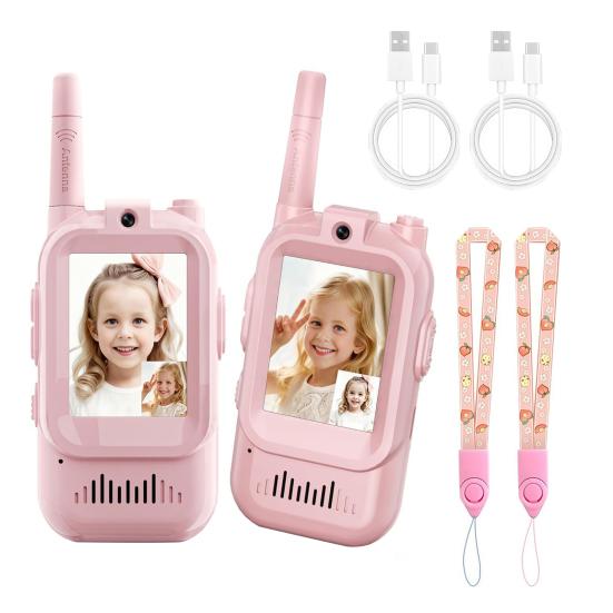 Video Walkie Talkies Toys Rechargeable Play House Toys Adjustable Lanyard Two-Way Video Call Device for Family Role Play & Parent-Child Interaction