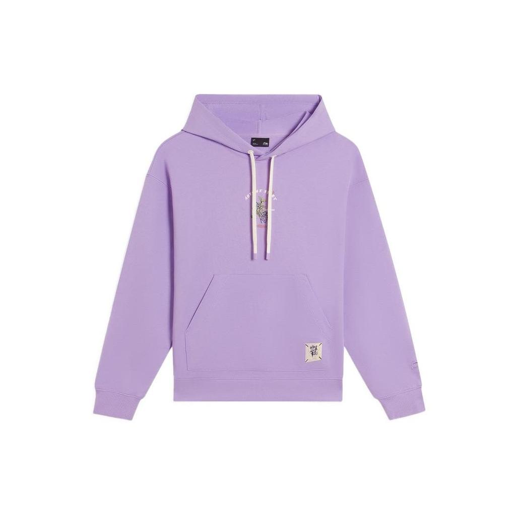 Li-Ning Спортивная серия Trend, свободная толстовка с капюшоном и вышивкой растений, толстовка с длинными рукавами, женские топы, фиолетовый AWDS920-2