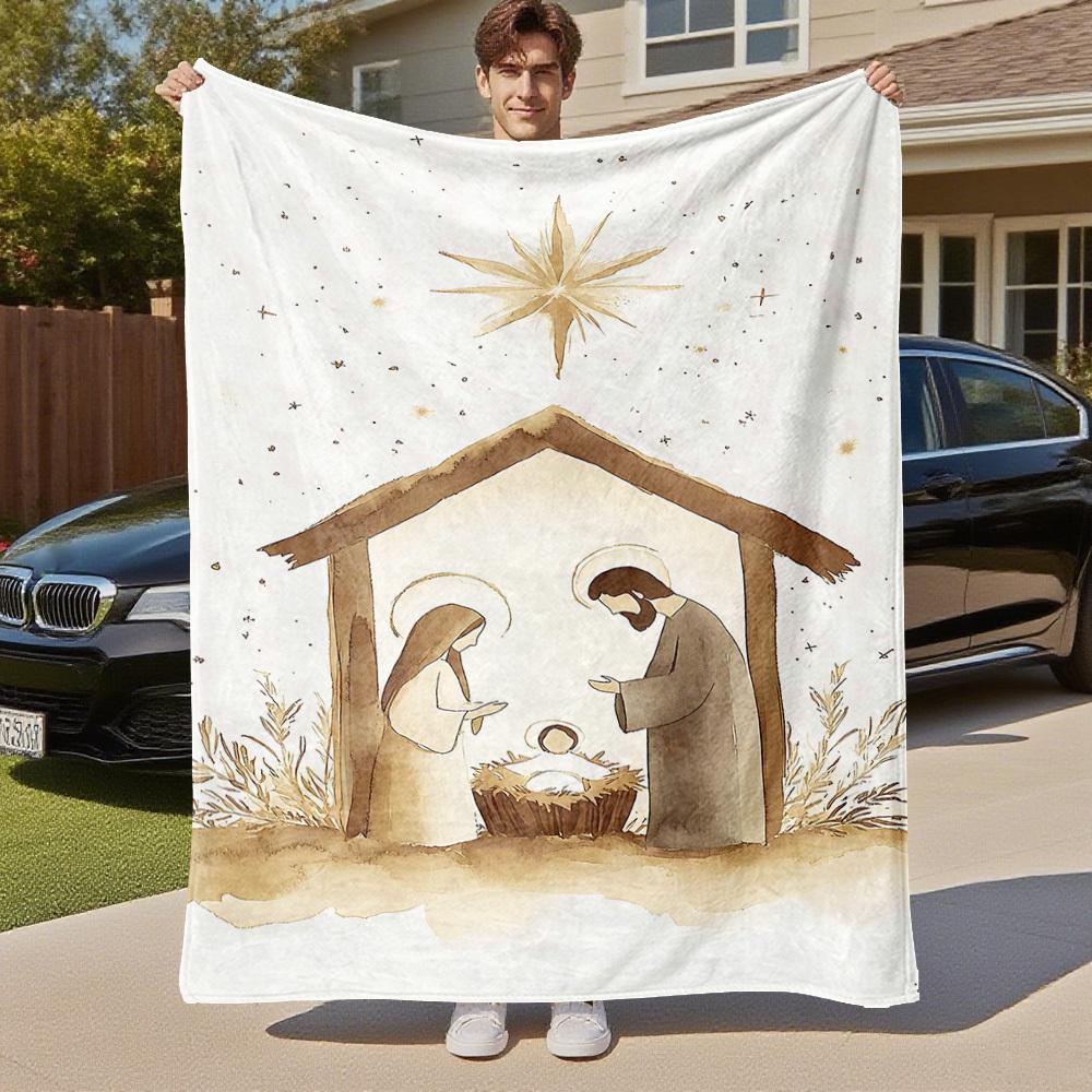 1pc Christmas Nativity Outdoor Flannel Blanket Soft Warm All-Season Throw for Sofa Bed Car Camping Office, Cozy Gift Idea1306S