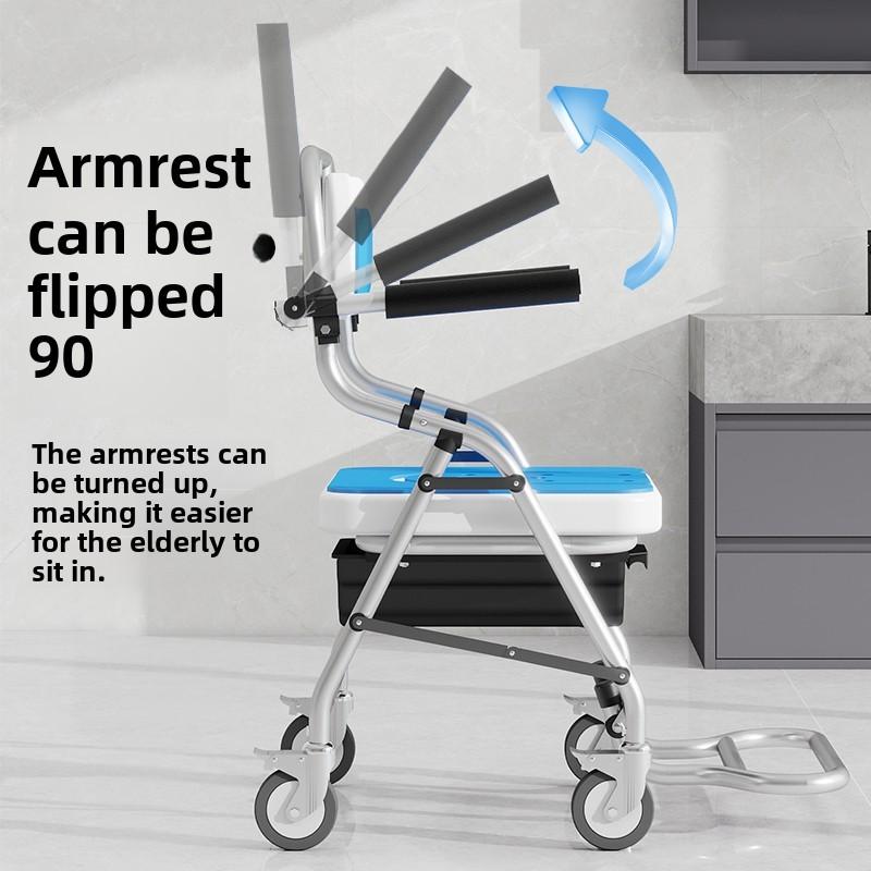 Складной стул для ванной Мобильный уход Ванна Туалетный стул Пожилые Инвалиды Универсальная душевая инвалидная коляска