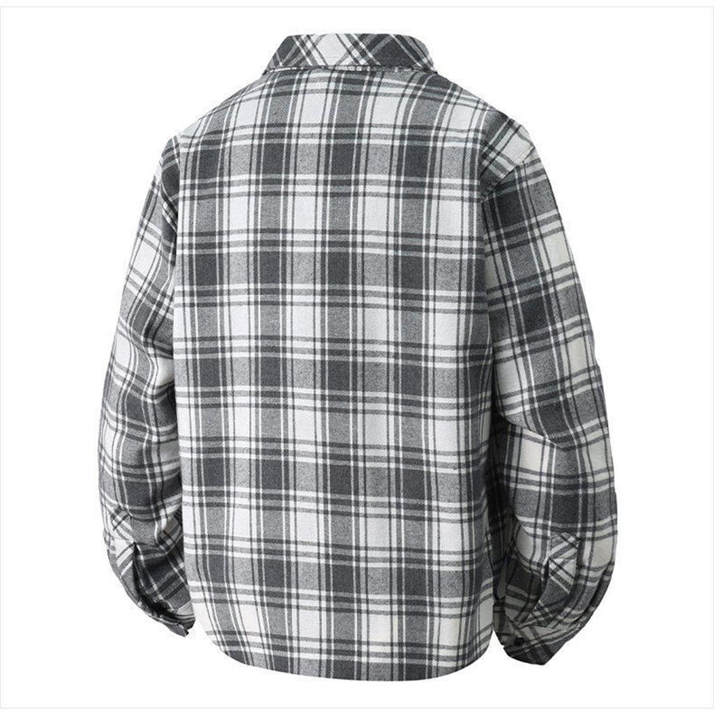 Мужская весенняя клетчатая молодежная модная свободная рубашка с воротником-стойкой и длинным рукавом