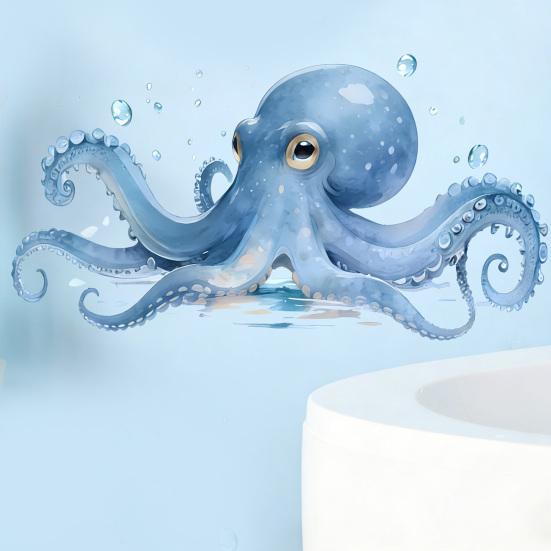 Large Blue Octopus Wall Sticker Ocean Animal Wall Decal Peel And Stick Art Mural for Bathroom Kitchen Living Room Summer Wall