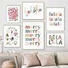 Christmas Decor Canvas Poster Happy Holiday Quotes Print Picture Cartoon Merry Christmas Party Painting Room Wall Art Decoration