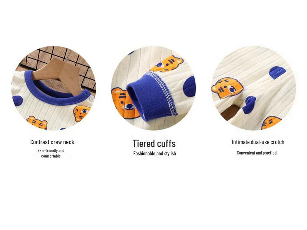 Детский пижамный комплект из хлопка с длинным рукавом на 2023 год - Осенняя одежда для мальчиков и девочек с брюками двойного слоя