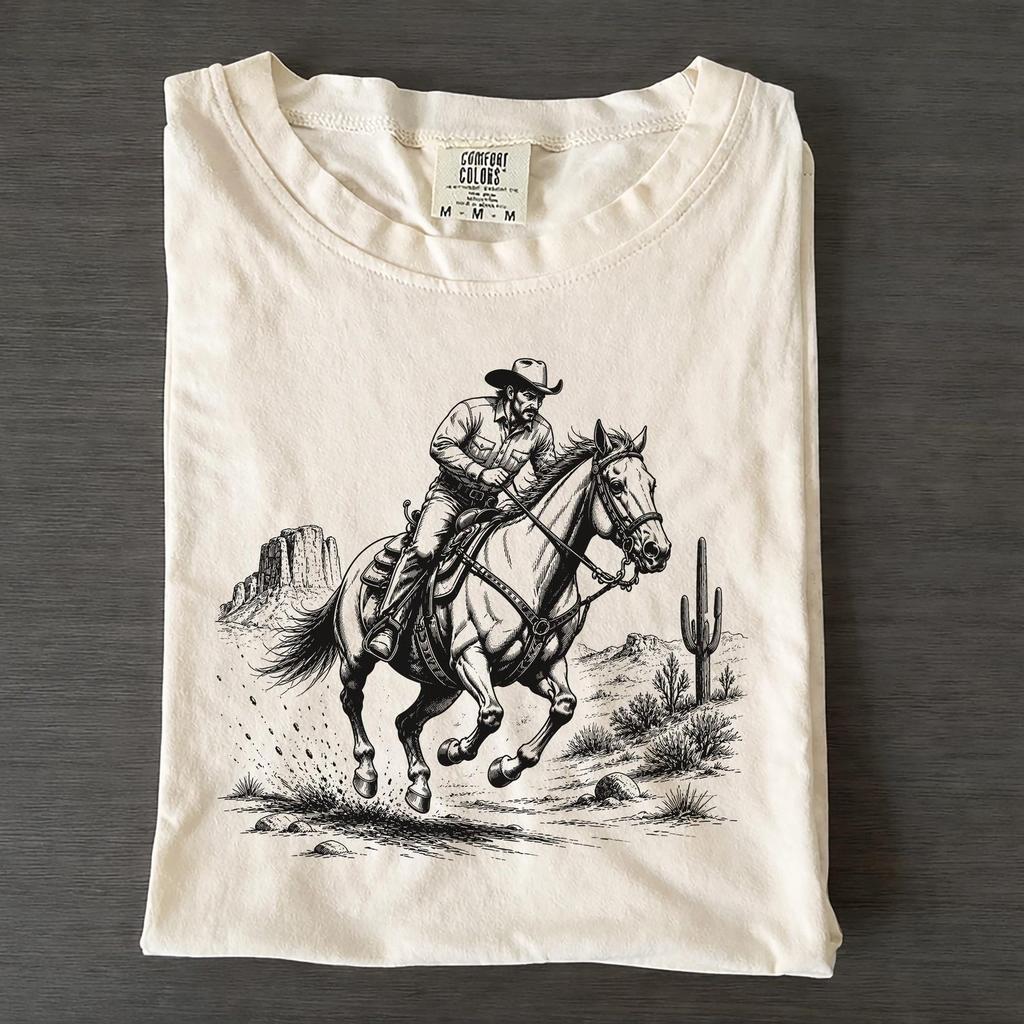 Vintage Cowboy Horse Riding DeserT-Shirt, Comfort Colors Western Rodeo Countrycore Apparel