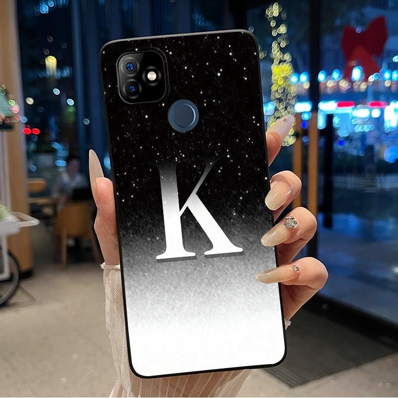Phone Case For Itel P36 Play/Vision 1 Couple Soft Silicone Anti-scratch Black Shell Elegant Simple Letter Flower Pattern Casing