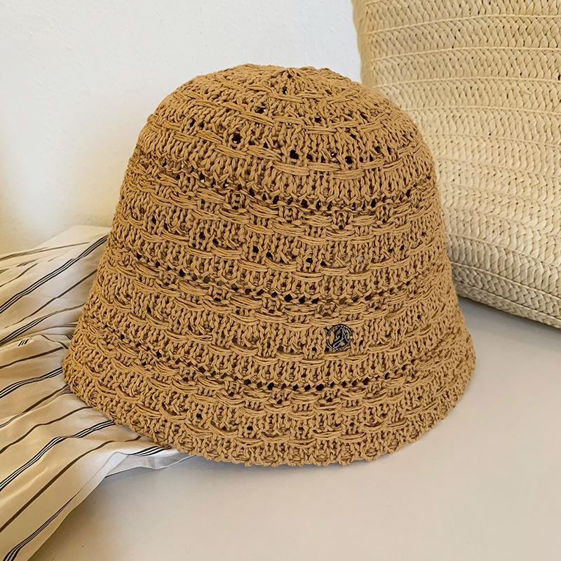 Japanese Solid Color Knitted Hollow Fisherman'S Hat Children Spring And Summer Breathable Sunshade Sunscreen Hat Basin Hat