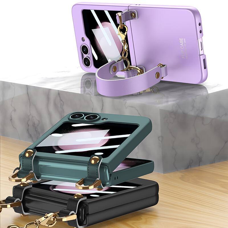 Для Smasung Z Flip 5 Ультратонкая изысканная сумка-складной чехол для телефона с браслетом ПК «Все включено» Жесткий жесткий защитный чехол против падения