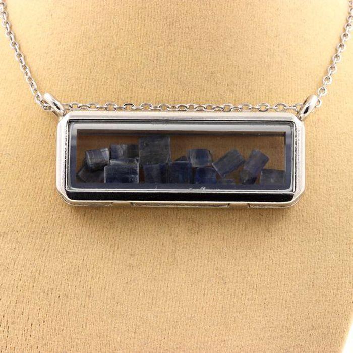 Necklace - Stones and Minerals - Raw Kyanite - Stainless Steel - Rectangle Model - Mixed