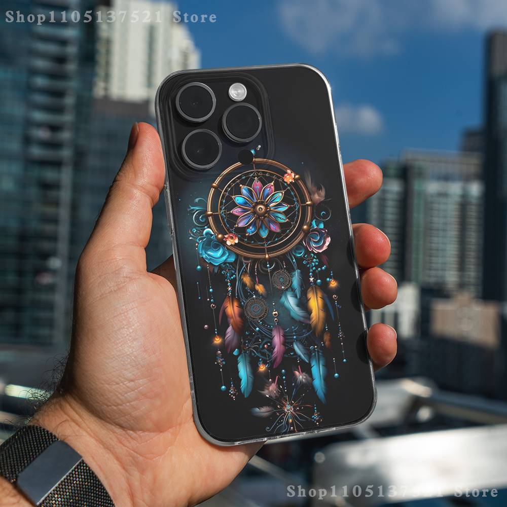 Feather Art Dreamcatcher Phone Case For iPhone 17,16,15,14,13,12,11 Pro,Max,Plus,X,XS,XR,SE4,E Mini Transparent Soft Cover