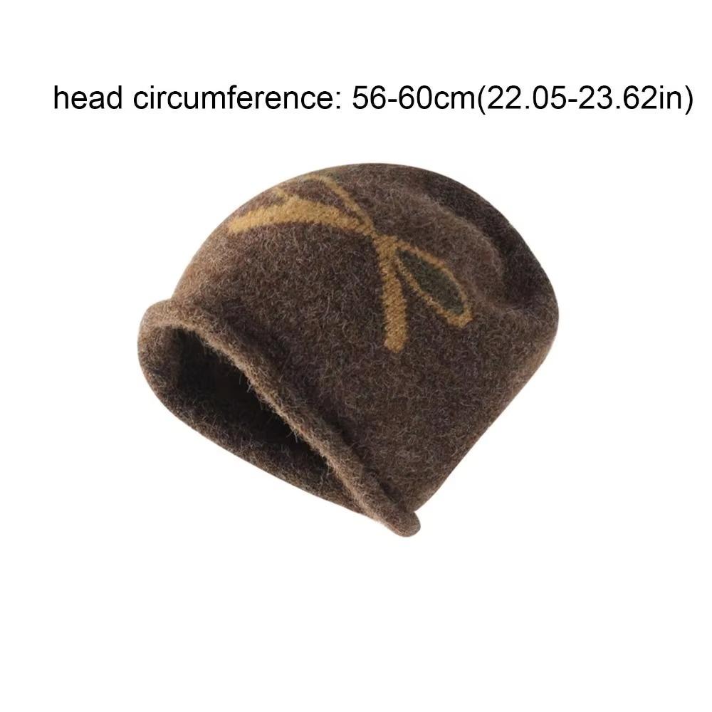 Oversized Beanie Cap Jacquard Knitted Skull Cap Slouchy Earflap Hat For Women