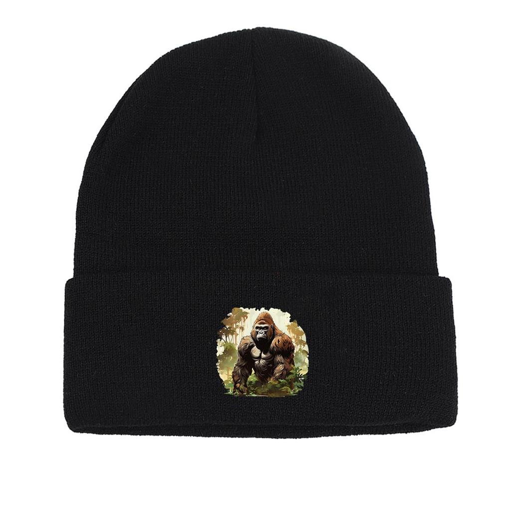 Lifelike Gorilla Print Knitted Cap Beanie, Skullies Beanies Stretchable Stretchy Stylish Bonnet Knit Hat Beanie
