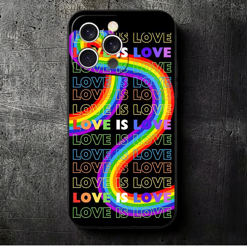 LGBT Rainbow Love Is Love Soft Phone Case for iPhone 16 16E 17 Air 15 Pro Max 14 Plus 13 Mini 11 12 7 Black Cover Back Shell
