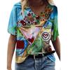 Summer V-neck 3D Abstract Printed Top Fashionable Casual Short Sleeved Women's T-shirts