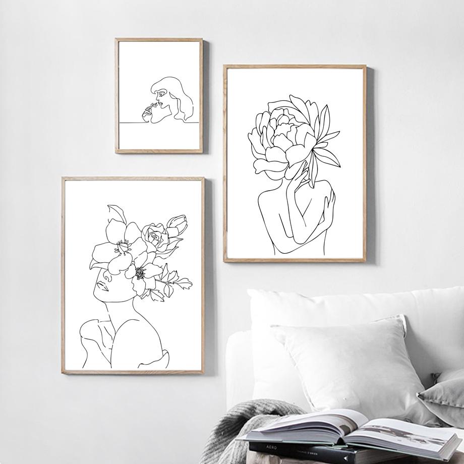 Woman Abstract Lines Minimalism Flower Lips Posters Prints Canvas Painting Nordic Wall Art Pictures Living Room Home Decor