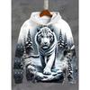 Vintage Men's Hooded Hoodies 3D Printed Battle Animal Pattern Sweatshirt Drawstring Sport Long Sleeve Tops Casual Men's Clothing