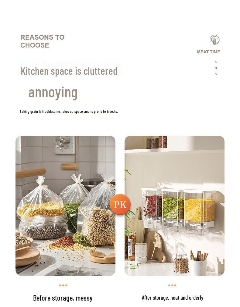 Wall-Mounted Grain Storage Jar – Press-Type Sealed & Insect-Proof Container for Rice & Millet