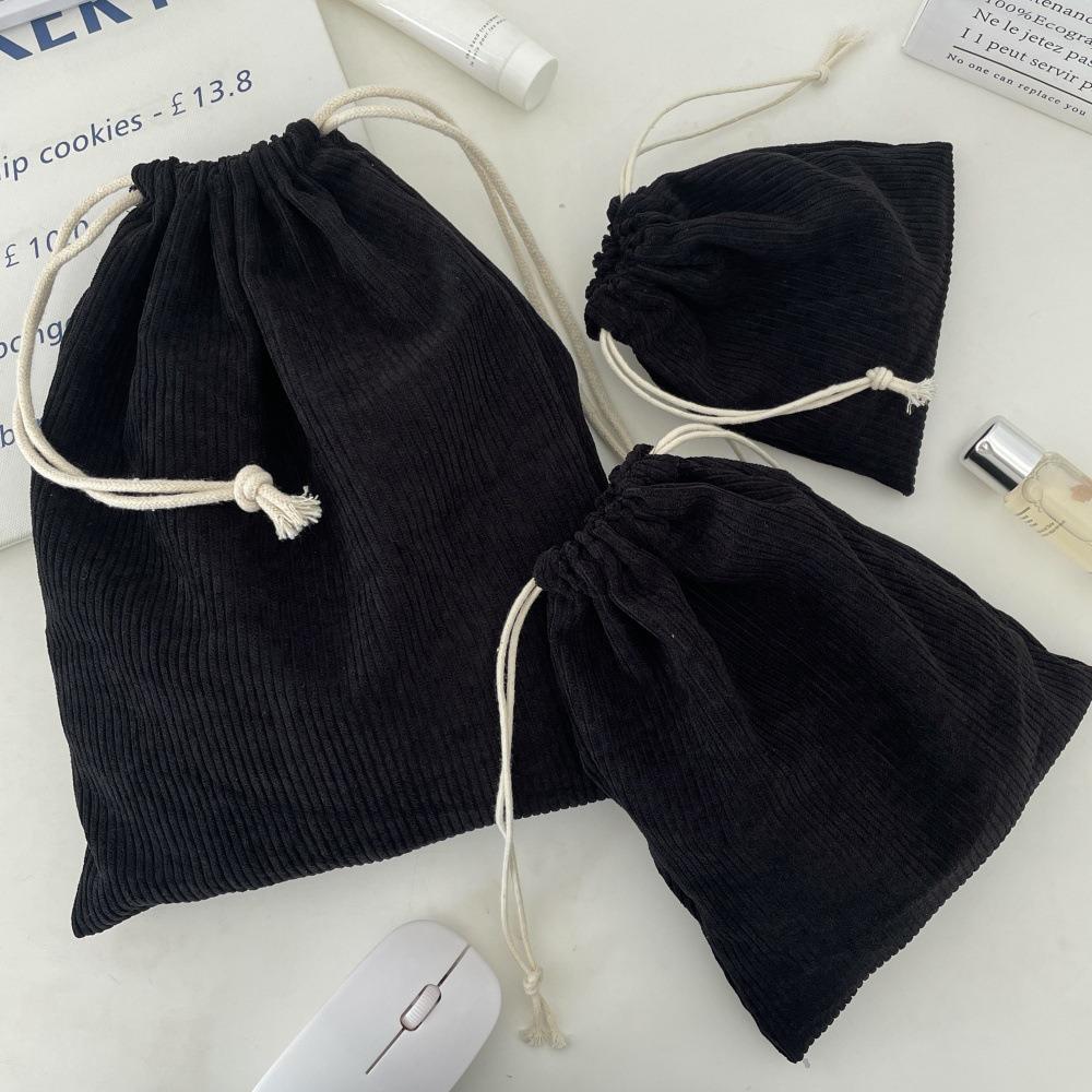 3PCS Solid Color Drawstring Cosmetic Bags Large Capacity Corduroy Gift Storage Bag Drawstring Style Durable Makeup Bag Outdoor