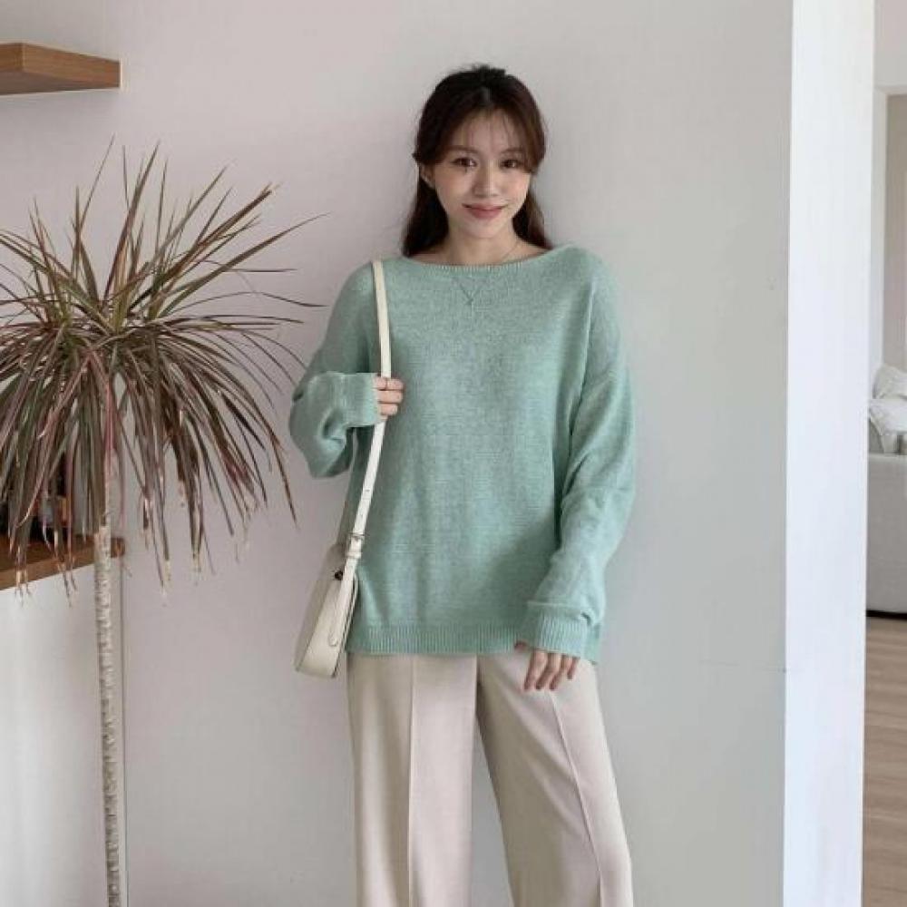 New Arrivals Open Run Women Loose Fit Drop Shoulder Boat Neck Long Sleeve Knit