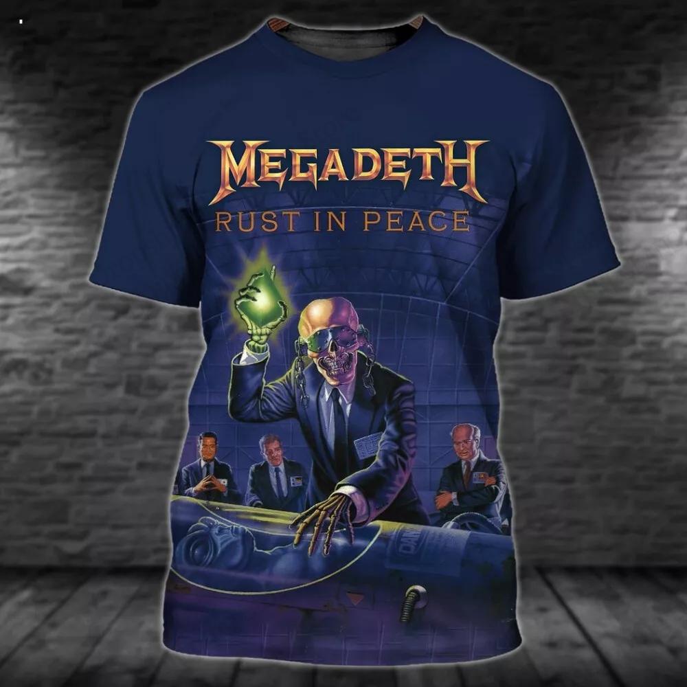 Rock Band Megadeth 3D Печатная Куртка-Череп к Юбилею Топ с Круглым Вырезом Повседневная и Удобная Спортивная Летняя Мужская Одежда с Коротким Рукавом