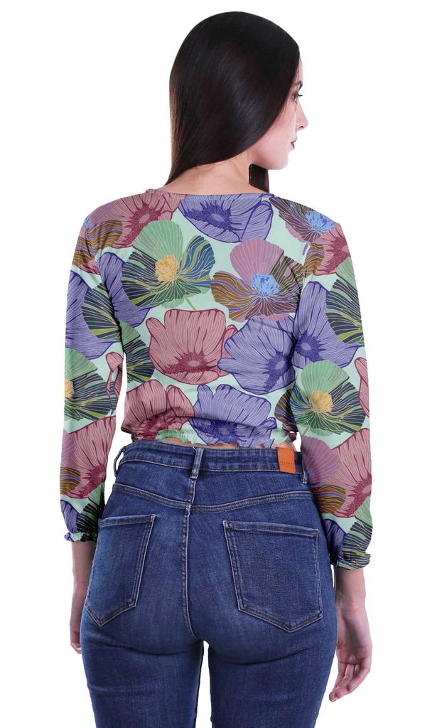 Moomaya Укороченные топы с круглым вырезом и длинными рукавами для женщин из хлопкового джерси T