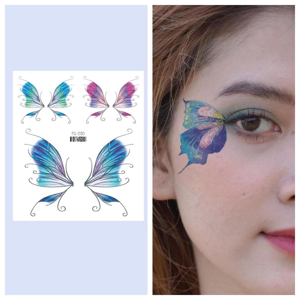12/1 Sheets Gradient Glitter Temporary Butterfly Facial Tattoos Costume Party Face Tattoos For Women/Girls Waterproof But Easy Remove Tattoos