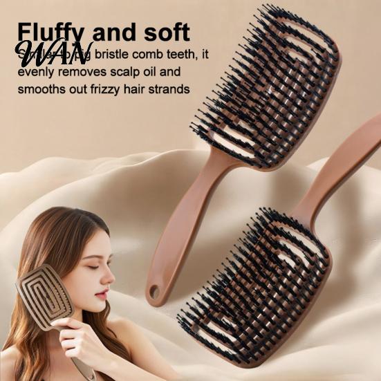 Long Hair Comb Boar Bristles Vented Paddle Brush, Scalp Massage with Smooth Handle, Blow Drying Styling Detangling Brush for Men Women Gentle