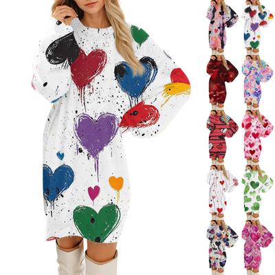 Женские повседневные платья с круглым вырезом и длинным рукавом из плюша с принтом ко Дню святого Валентина