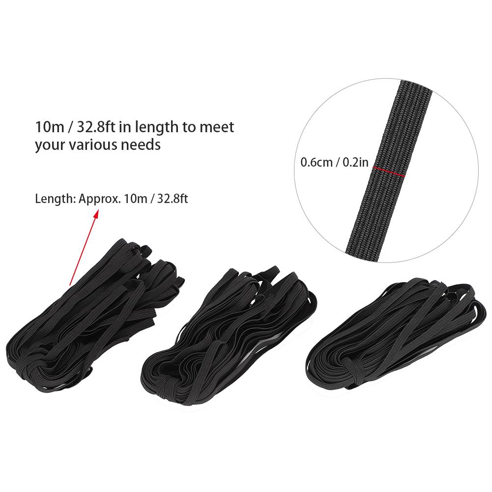 3 пакета 0,6 см 10 м 32,8 фута Плоская эластичная веревка Шнур Резинки для шитья одежды DIY Крафт-проектЧерный