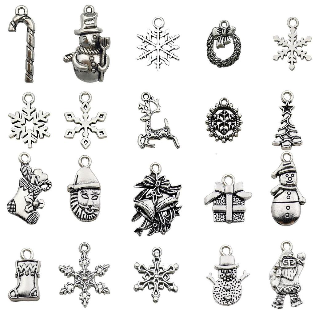 50-Piece Christmas Alloy Enamel Charms Set: Mixed Style DIY Pendants and Dangle Charms.