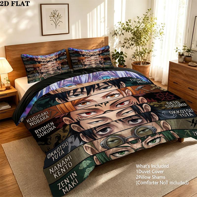 Jujutsu Kaisen Pattern Bedding Quilt Set Quilt Cover Pillowcase Home Birthday Gift(1 * duvet cover + 2 * pillowcase, without core)