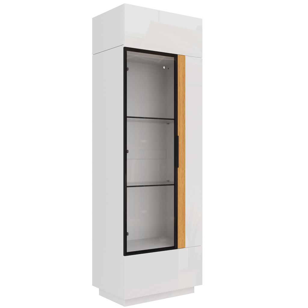 Display Cabinet Tall Cabinet with Glass Door, LED Lighting with App Control, Aluminum Frame, Living Room Cabinet, Storage Cabinet with Doors
