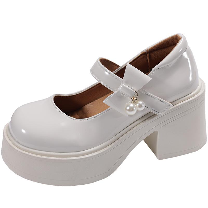 Черные туфли-лодочки из натуральной кожи в стиле ретро с круглым носком на платформе, женские, весна-осень 2025 года, универсальные, с юбкой, на высоком каблуке, туфли Мэри Джейн