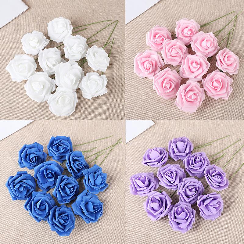 20Pcs Rose Artificial Flowers With Stem Foam Fake Roses Wedding Bouquet Centerpieces Decoration Birthday Party DIY Gift Craft