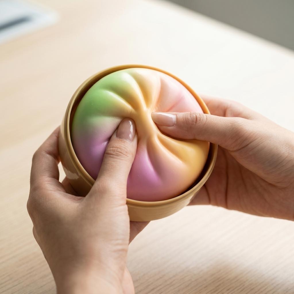 Bao Bun Stress Relief Toy with Steamer Basket 10cm Random Expression Soft Sensory Fidget for Desk and Office Use