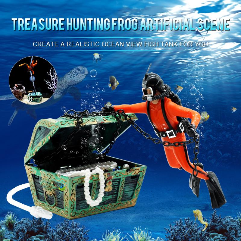 Aquarium Air Action Diver Treasure Hunter Chest Fish Tank Ornament Decoration