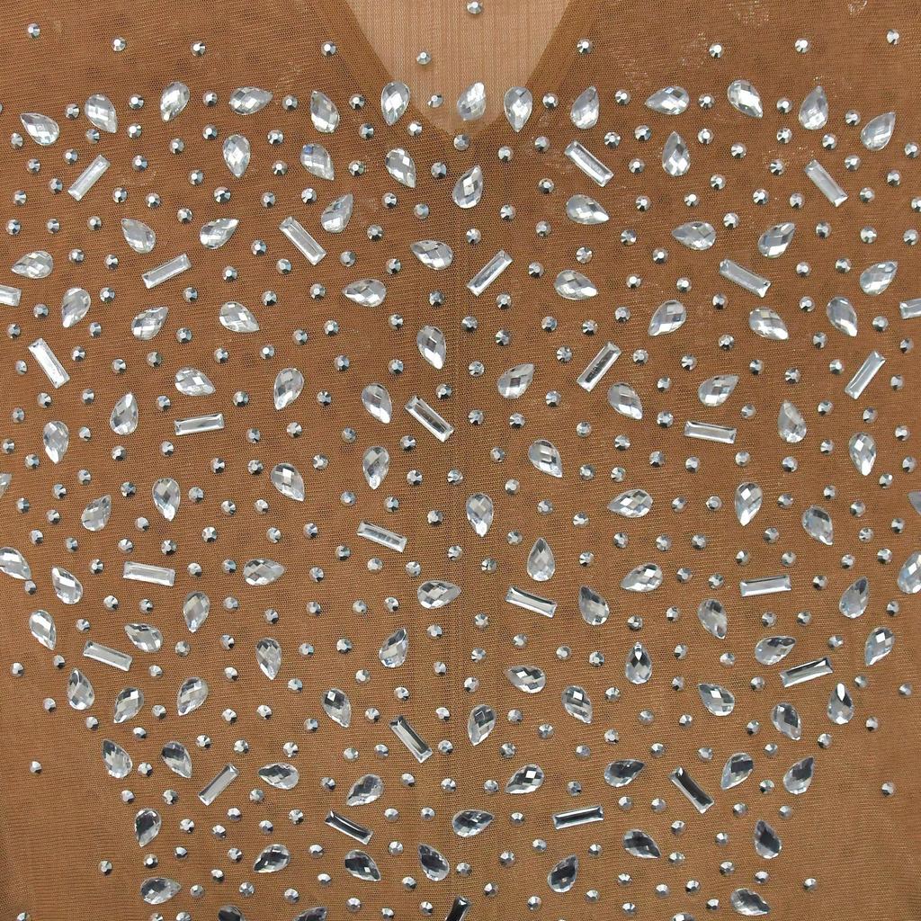 C6890 Европейское и американское женское однотонное платье макси с длинным рукавом из сетки и горячей приклейкой