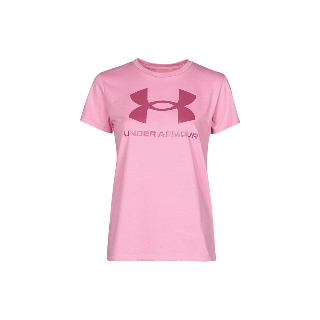 Under Armour Solid Color Letter Logo Print Round Neck Casual Breathable Short Sleeve T-Shirt Women Tops Pink 1356305-680