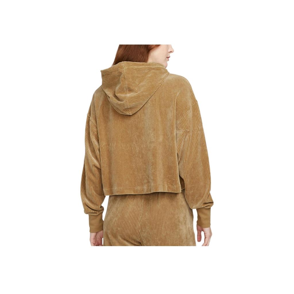 Nike Embroidered Logo Crop Hoodie With Drawstring Long Sleeves Women Tops Beige DQ5928-258