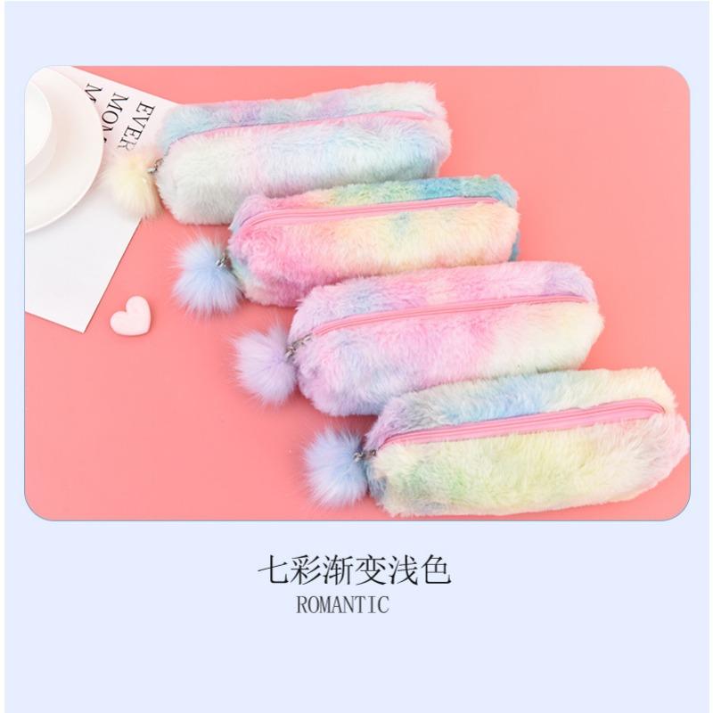 Korean Style Gradient Color Cute Girl Plush Octagonal Pencil Case Student Storage Pouch