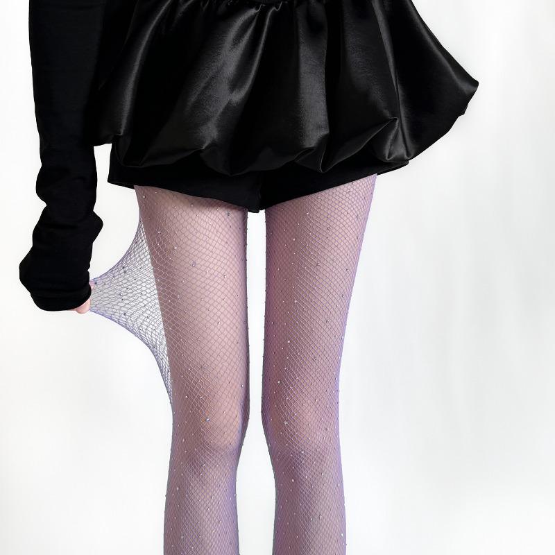 Рыболовные чулки с каплями воды в мечтательном фиолетовом цвете с вырезами в виде бриллиантов и прозрачные сексуальные шелковые чулки с мерцающими бриллиантами для красивого ансамбля ног