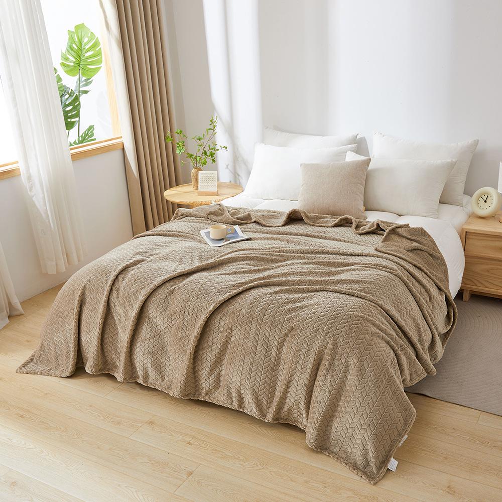 Wheat Ear Jacquard Coral Fleece Blanket - Thickened Flannel Throw for Air Conditioning or Gift