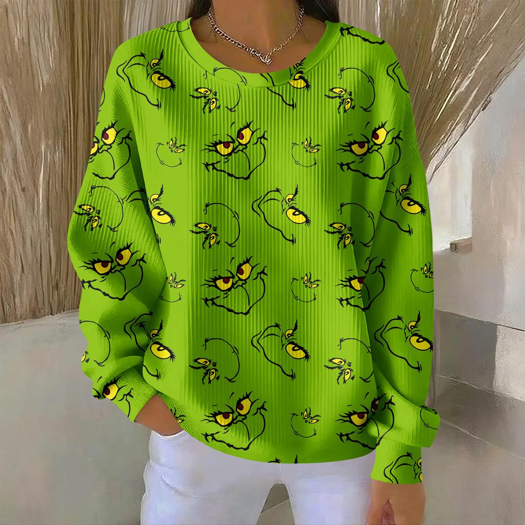 Women's Loose Comfortable Casual And Fashionable Round Neck Pattern Long Sleeved Sweatshirt