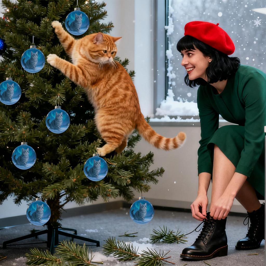 Cat Christmas Ornament Ball Cute Animal Seasonal Decor Christmas Ball Cat Pendant for Holiday Winter Indoor Home Living Room