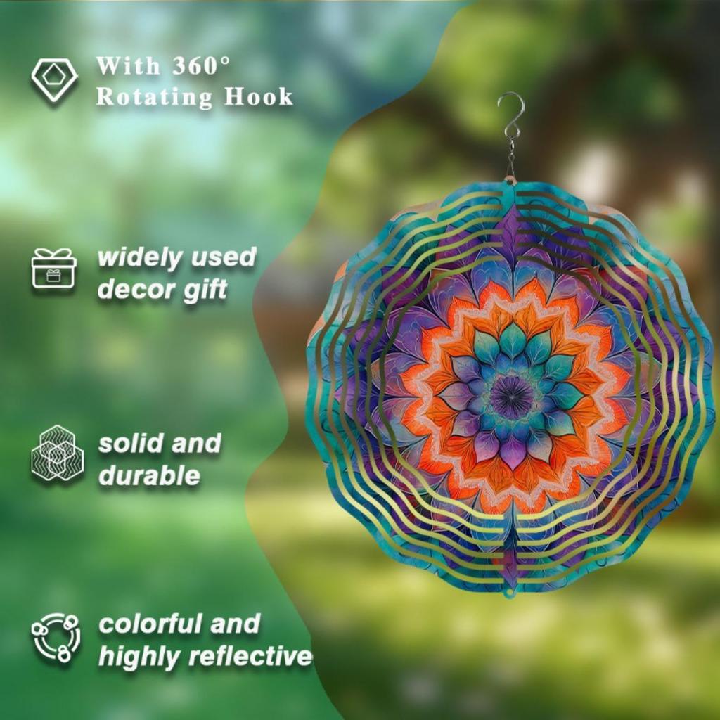 Металлический вращающийся на 360 градусов колокольчик ветра 25,4 см Элегантный художественный подвесной декор для патио сада двора Весенне-летний осенне-зимний стиль