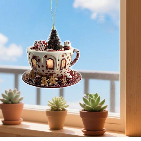 4 шт. 2D акриловые рождественские украшения в форме чашки, подвесные украшения для горячего какао