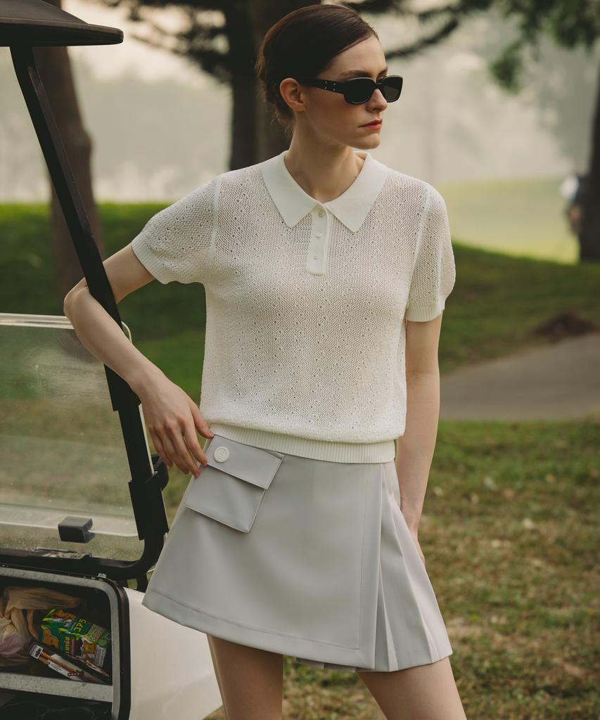 OBER GOLF Вязаный пуловер с воротником с изогнутой текстурой (белый)