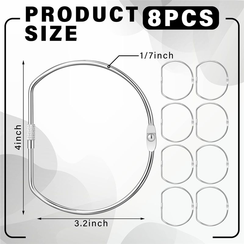 M-Modern-Nickel Plated Steel Large D-Shaped Binder Rings 4 Inch, Set Of 8 Loose Leaf Rings For Books And Keychains, Home And Off